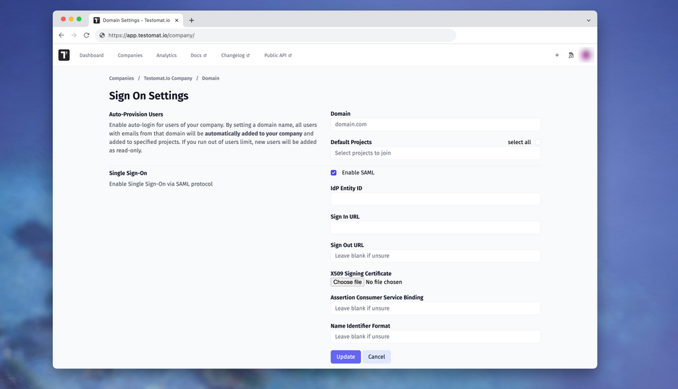 Release. SSO Upgrade, Test Plans, and UI Improvements